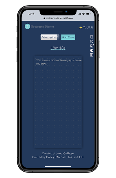 A mobile screen showing a minimalist journaling application.