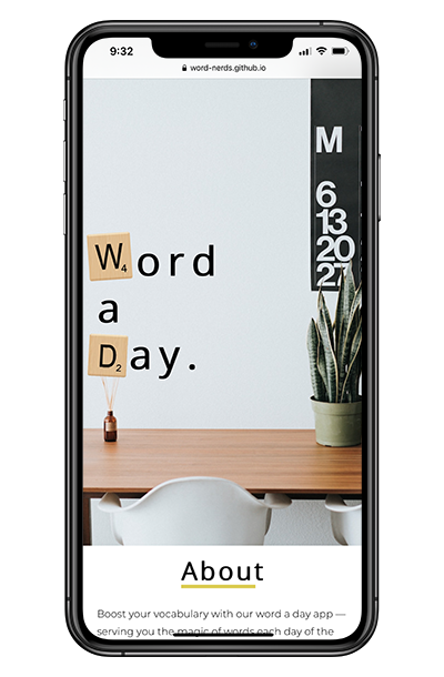 A mobile screen showing a word-a-day application.
